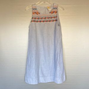 C&C California Blue Linen Floral Embroidered Sleeveless Shift Dress Size S